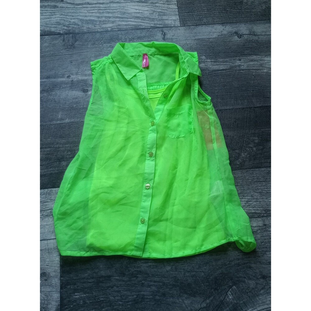 Star Ride Girls 10/12 Neon Green Sheer Top With Tank Top Underneath NWT
